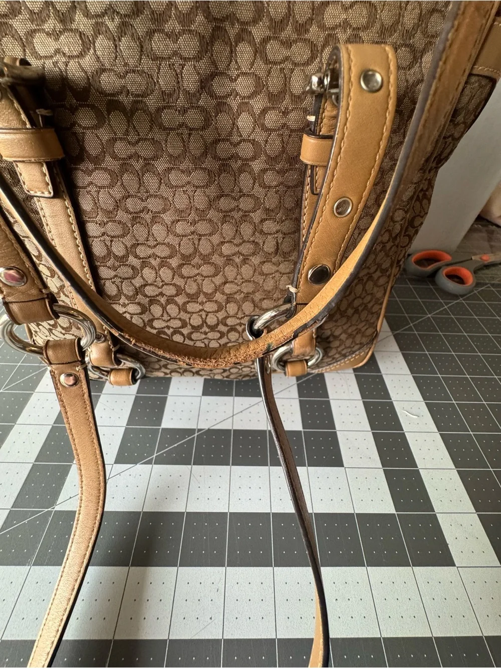 Coach Brown Signature Canvas Tote with Tan Leather Trim - Picture 6 of 16